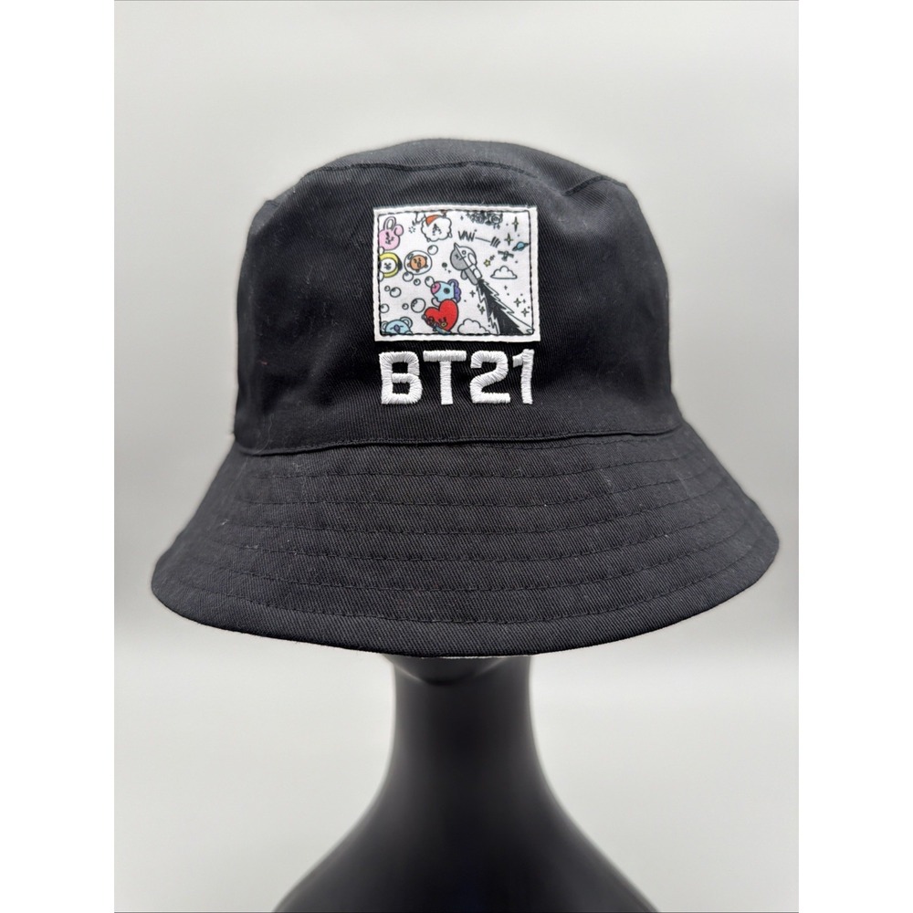 BT21  Logo Black Reversible Bucket Hat One Size Adult Lightweight